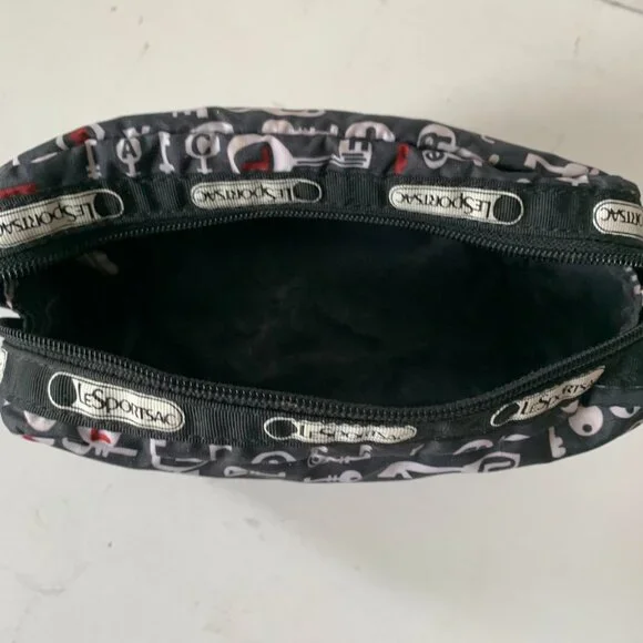 LESPORTSAC 2 SMALL BAGS POUCHES COSMETIC BAGS BLACK KEY PATTERN - Picture 9 of 10